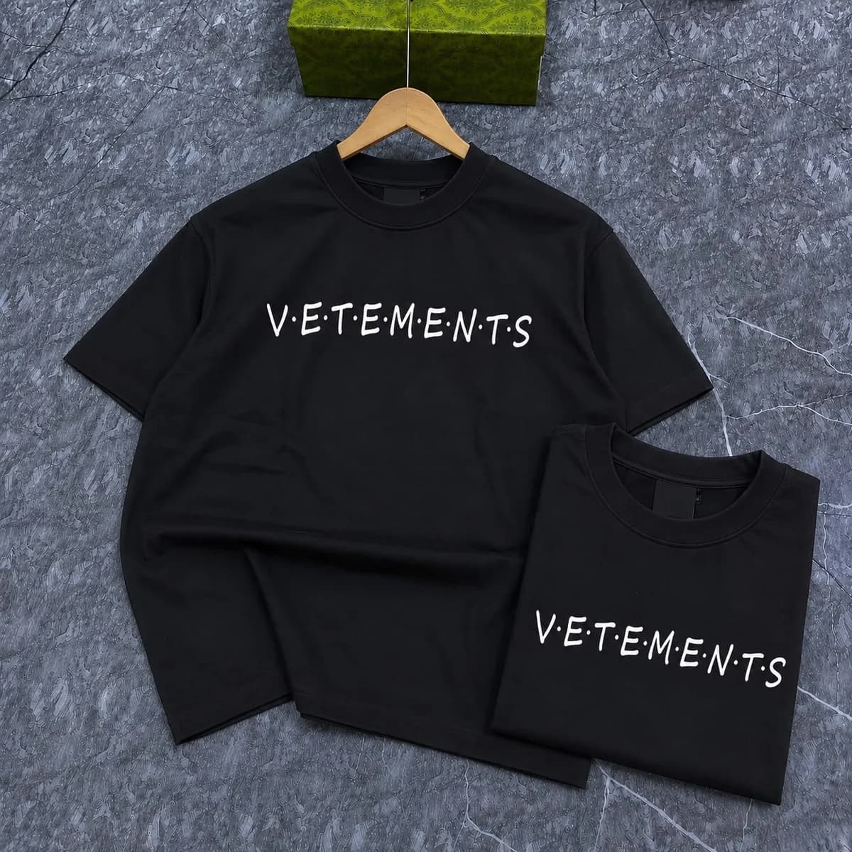 Black Vetements T-Shirt and Shorts Set