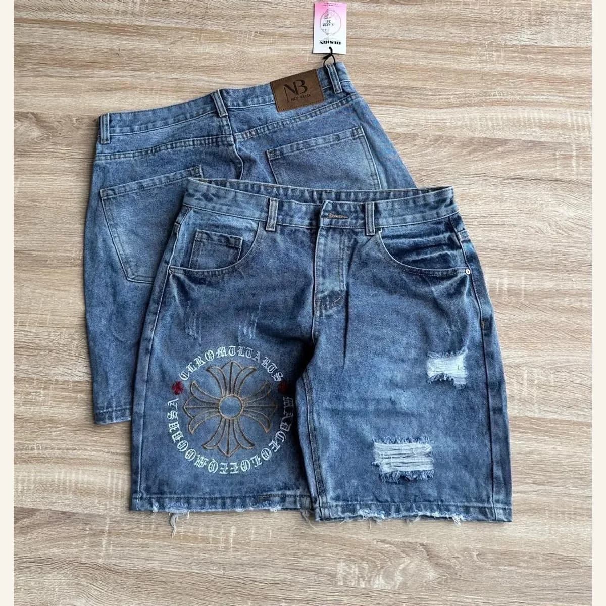 Graphic Denim Shorts 011