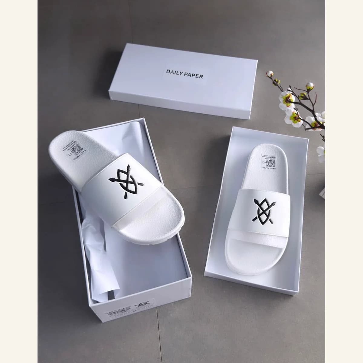 White Logo Slide Sandals