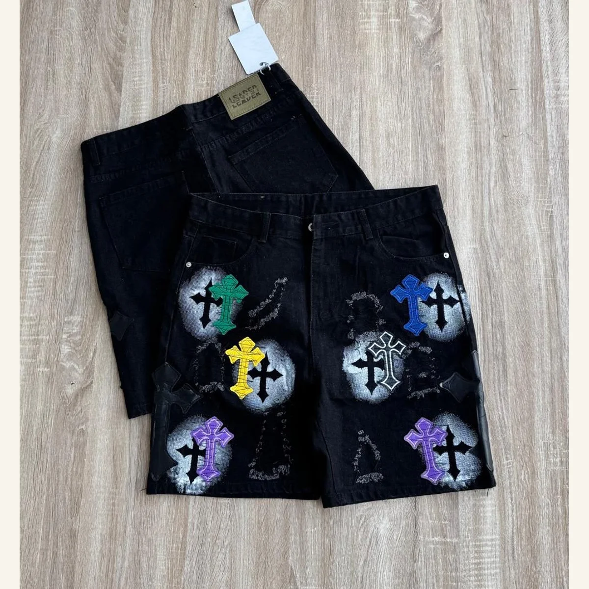 Graphic Denim Shorts 007
