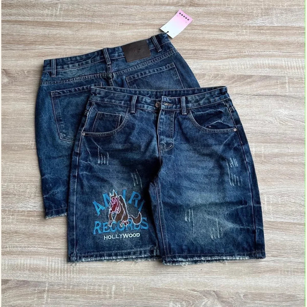 Graphic Denim Shorts 009
