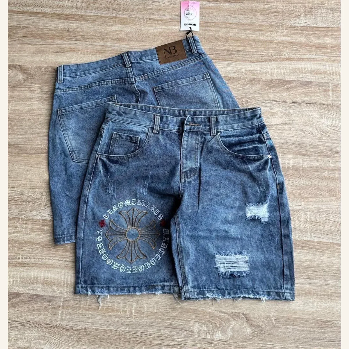 Graphic Denim Shorts 011