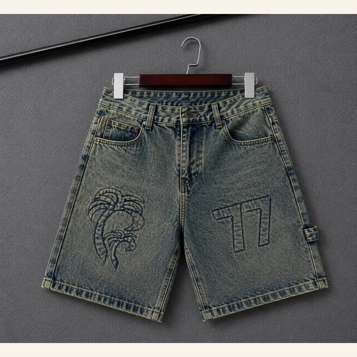 Washed Denim Shorts 037