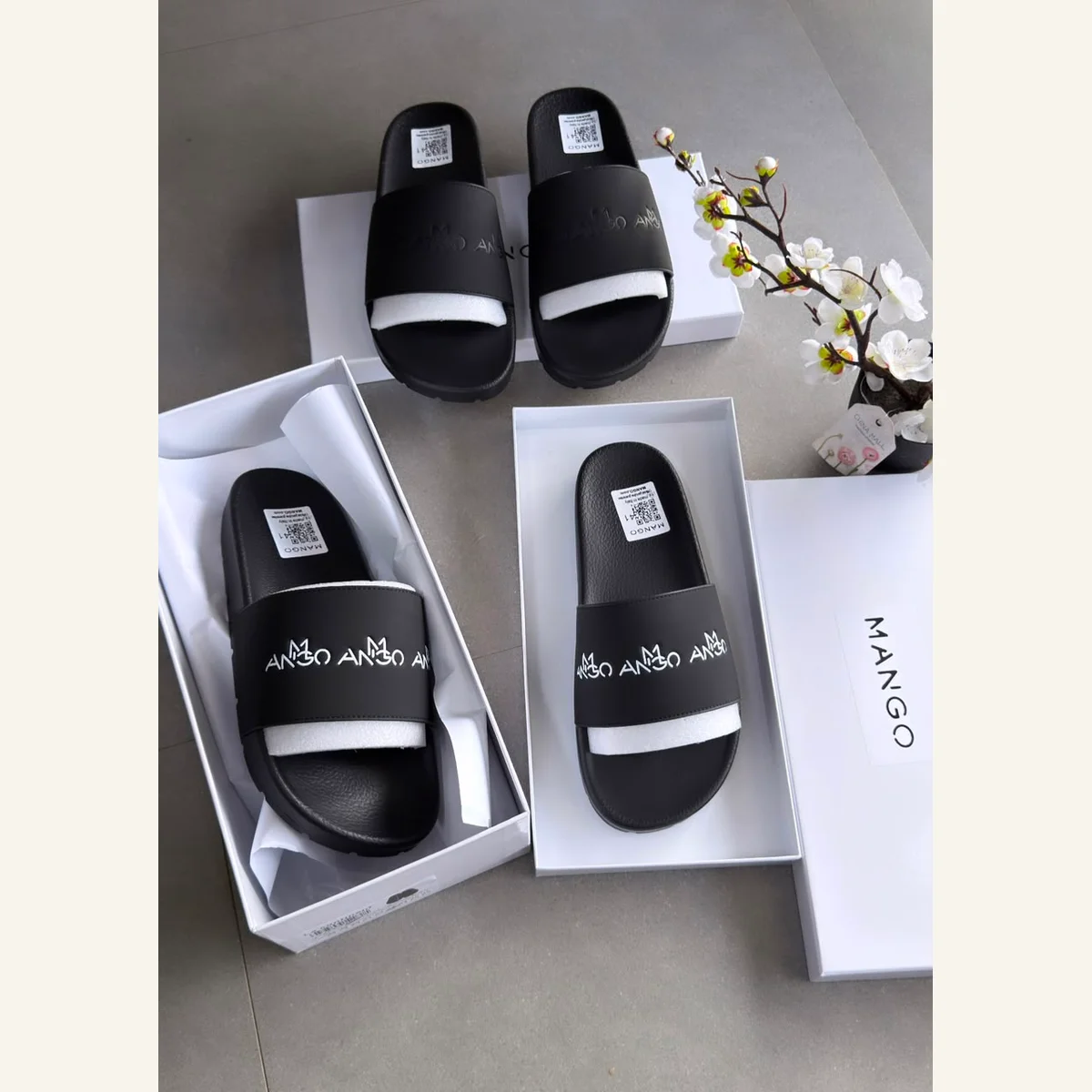 Black-and-White Slide Sandals