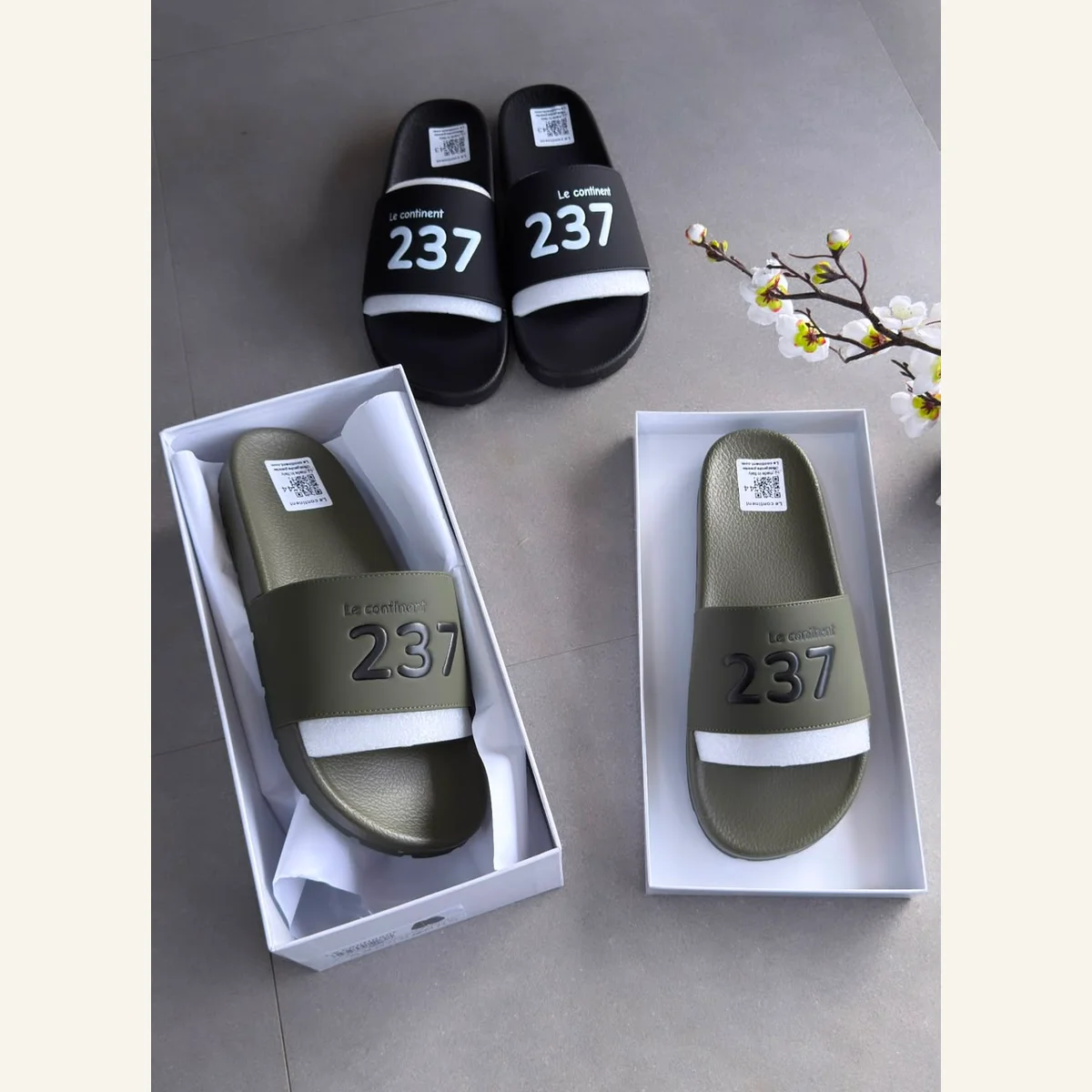 Grey Number 237 Slide Sandals