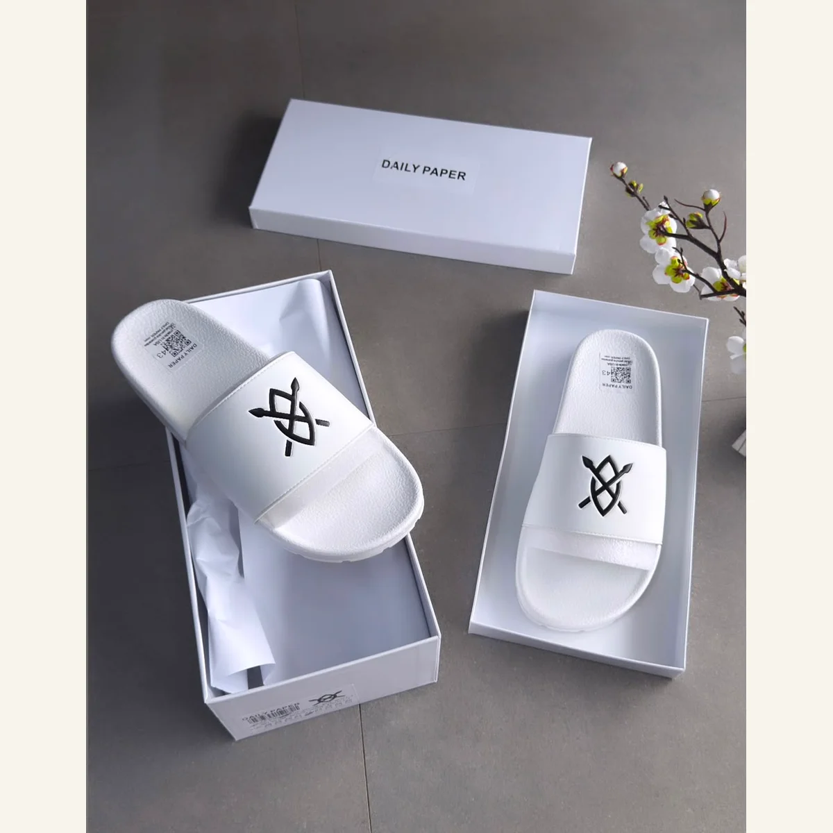 White Logo Slide Sandals